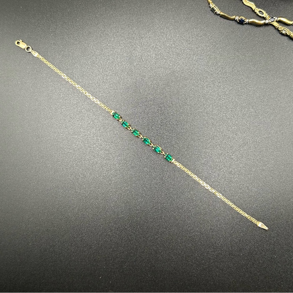 10K YG  Emerald Chain Link Bracelet Yellow Gold 10k 10KT 10kt 10 karat - Picture 5 of 10